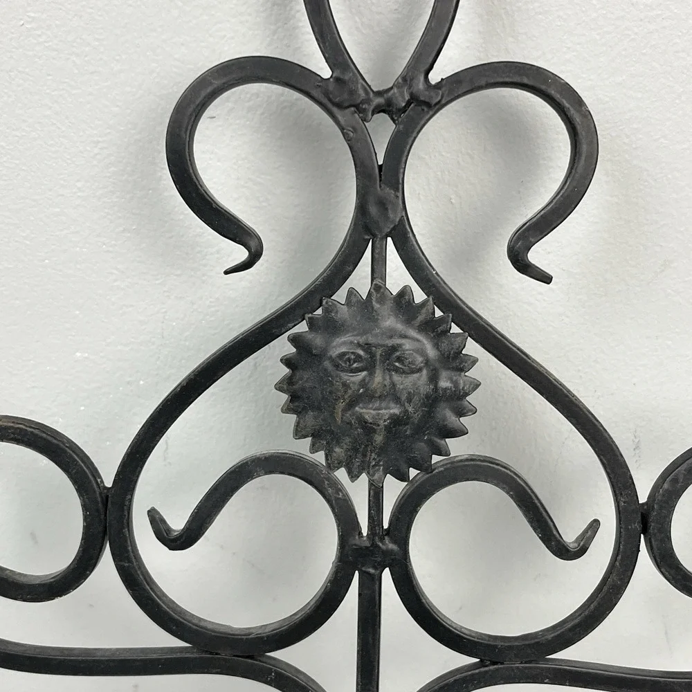Vintage Black‎ Metal Celestial Sun Wall Sconce Candle Holder Whimsy Gothic